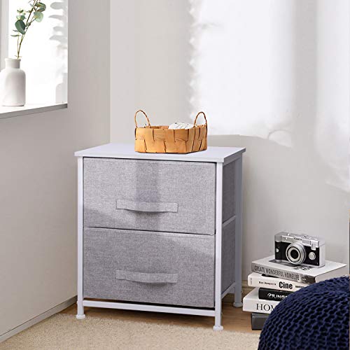 Joolihome Chest of Drawers, Storage Wardrobe Cabinet with 2 Grey Fabric Drawers & Metal Frame, Cloth Organizer Unit for Living Room, Bedroom, Kids Room, Dorm Room, Hallway (Grey, 2 Tier)