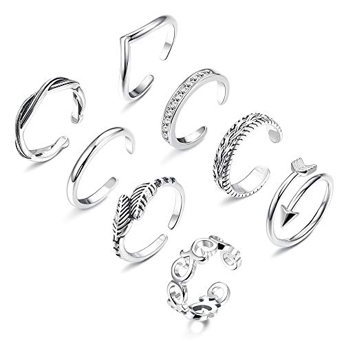 Finrezio 8Pcs Open Toe Rings for Women Girls Adjustable Tail Ring Flower Knot Simple Toe Ring Gifts Jewelry Set