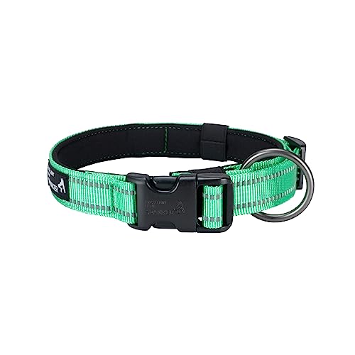 EXCELLENT ELITE SPANKER Reflective Dog Collar Classic Soft Padded Breathable Nylon Adjustable Pet Collar with Quick Release Buckle for Boy Girl Male Female Puppies Small Medium Large Dogs(L-GRN)