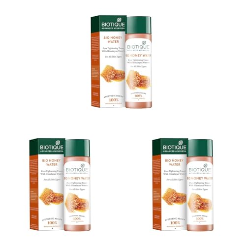 Image of Biotique Honey Water Pore Tightening Brightening Toner With Himalayan Waters|Maintains Ph Balance|Moisturized And Hydrated Skin|100% Botanical Extracts|Suitable For All Skin Types|120Ml,Pack of 3