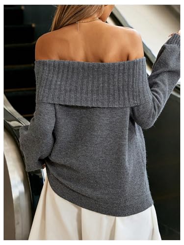 Floerns Women's Off The Shoulder Long Sleeve Sweater Casual Loose Knit Pullovers2