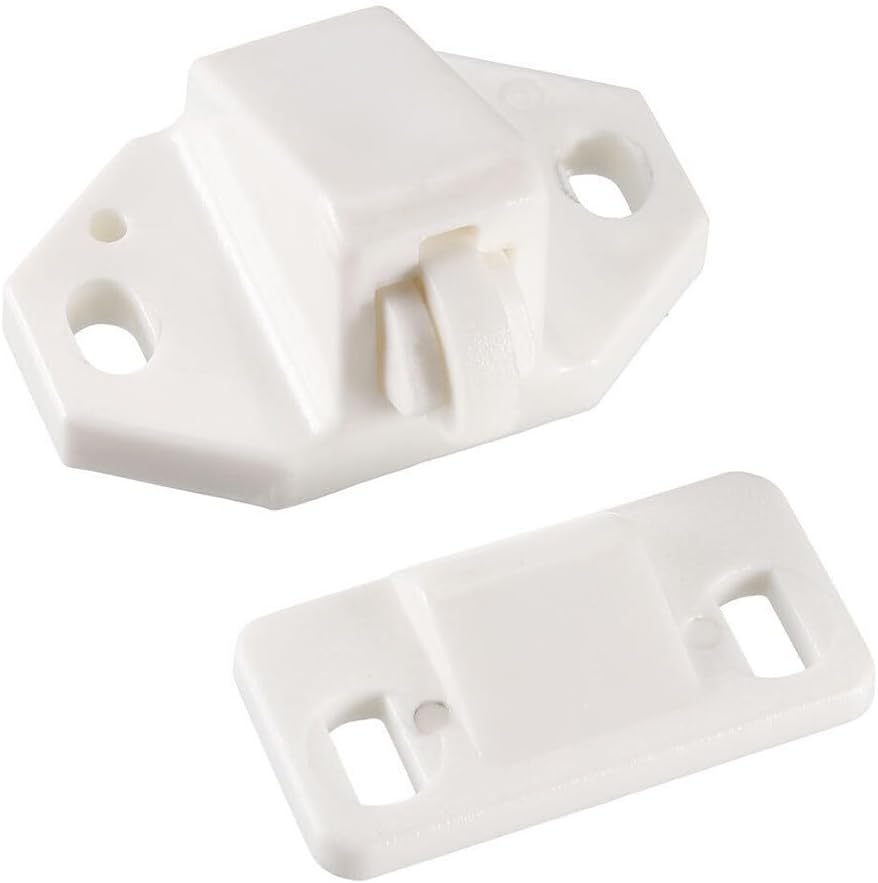 5-Pack White ABS Door Roller Catch with Spring Loaded Strike, Furniture Cabinet Closet Door Latch Hardware for for Easy Installation