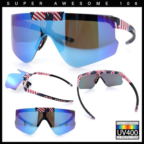 Image of SA106 Polarized Mens Flip Up Rimless Oversized Shield Plastic Sport Sunglasses