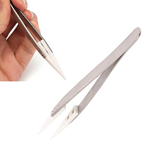 Stainless Steel Ceramic Tweezers Heat Resistant Non Conductive Ceramic Pointed Tip DIY Ceramic Tipped Tool