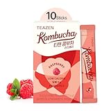 Teazen Kombucha Tea Raspberry Flavor, Sparkling Fermented Beverage Powder Mix, Zero Sugar, Fat Free, Live Probiotics & Prebiotics, 50g (5g x10 packs)