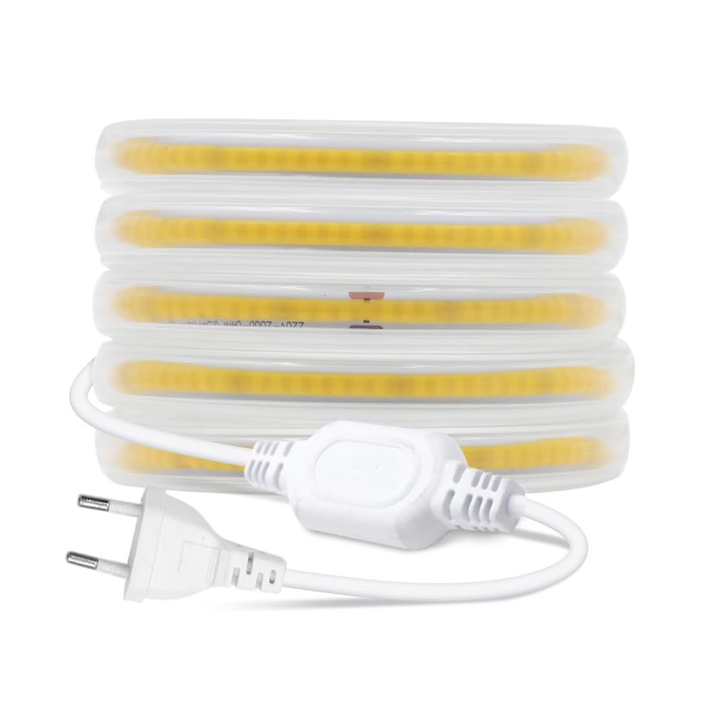 Tira LED neón COB 220V [20M，Blanco Cálido (3000-3500K)], IP65 impermeable flexible, 288 LEDs/m Tira LED FCOB cortable CRI85+, iluminación para dormitorio, cocina, sala de estar y tiendas