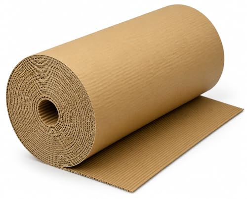 HELGUEFER - Bobina Cartón Ondulado - 25 Metros 90 cm Ancho | Rollo Cartón Ondulado 100% Reciclado para Embalaje y Protección | Acolchado Flexible de Cartón Kraft para Almacenes y Envíos