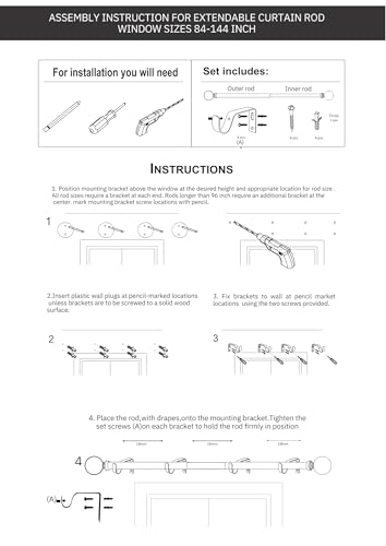 Image of The Decor Mart 52 inch to 144 inch Extendable Curtain Rod |1 inch Curtain Rods for Door & Windows Adjustable Iron Telescopic Drapery Bar with Wooden Finials | Wooden Finish