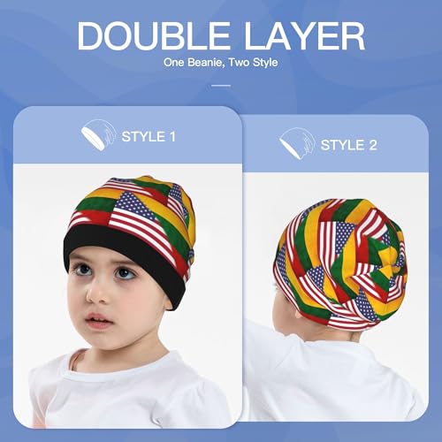 American Flag and Old Lithuanian Flag Kids Leisure Elastic Knitted Hat Junior Large Size Knit Cap Child Beanie Black3