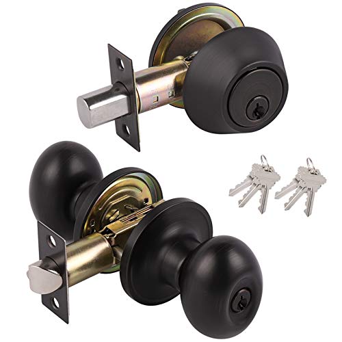 Entry Door Knobs With Single Cylinder Deadbolt Oil Rubbed Bronze Oval Egg Door Knobs Keyed Alike For Front And Office Doors Entrance Door Handle Sets Combo Pack Exterior & Interior Door Lock Set #TOP28