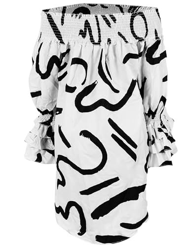 Image of WOKANSE Party Dresses for Women Off Shoulder Layered Flare Sleeve A line Ruched Plus Size Midi Summer Dress