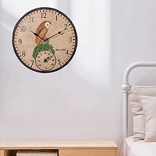 Tuinklok weerbestendige buitenklok tuin, retro hars wandklok met thermometer voor binnen en buiten mute tuin klokken… - Image 6