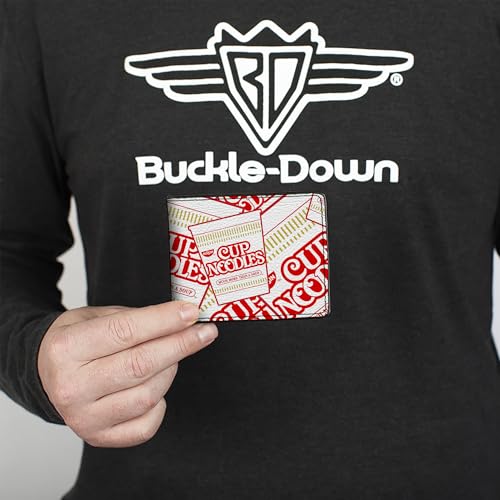 Buckle-Down Men's Foods Wallet, Bifold, Nissin Noodles Cups Stacked White Red Dark Yellow, Vegan Leather, 4.0" x 3.5"3