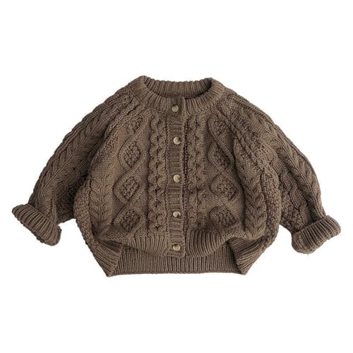 Generisch Suéter para bebé y niña, recién nacido, cuello redondo, sudadera de punto para otoño e invierno, café, 6-12 meses