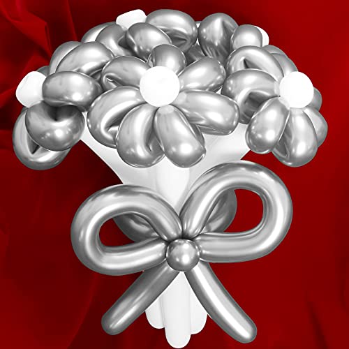 Image of Skylety 50 Pieces Long Balloons 260 Twisting Animal Metallic Latex Balloons DIY Modelling for Birthday Wedding Engagement Magic Anniversary Festival Party Decoration(Silver)