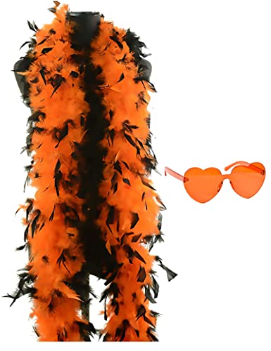 Jicasto Turkey Feather Boas, 60G 6.6Ft Colors Boa With Heart Sunglasses For Women Dancing Wedding Party Cosplay Halloween (Orange Mixed Black) #TOP30