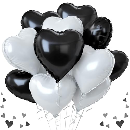 Herz Folienballon Schwarz Weiß,12 Stück 18 Zoll Herz Helium...