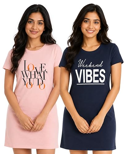 Image of Real Basics Women's Cotton Printed Knee Length Nightdress