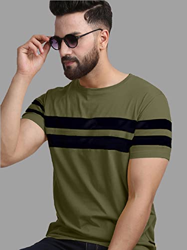 Image of RodZen Men's Cotton Regular Fit Striped T-Shirts (Pack of 2)