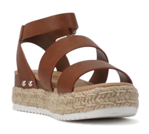 Soda BRYCE-2 Kids/Children/Girls Open Toe Two Bands Espadrille Jute Platform Wedge Casual Fashion Flatform Sandals with Buckle Ankle Strap4