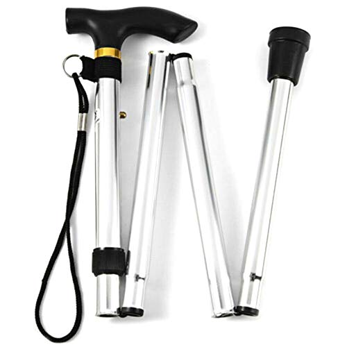 WLXW Canne en Aluminium Pliable, Béquille en Aluminium pour Poteau de Trekking Réglable en Hauteur, Base en Caoutchouc Antidérapante, Cadeau de Vieillard, Canne Auxiliaire,Argent