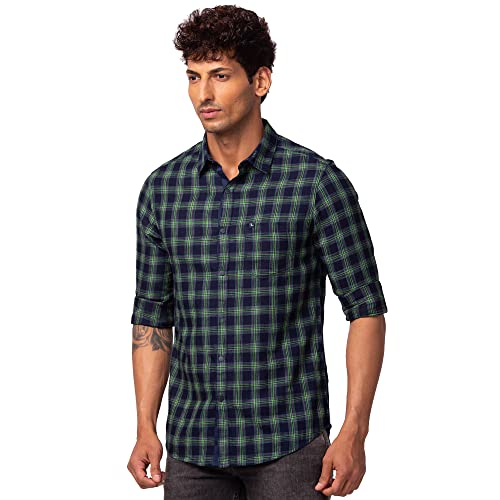 Image of Spykar Men's Slim Fit N /A Full Sleeve Checked Casual Shirts