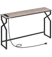 MAHANCRIS Console Sofa Table, 114 cm Entryway Table with Power Station, Narrow Couch Table, Conso...