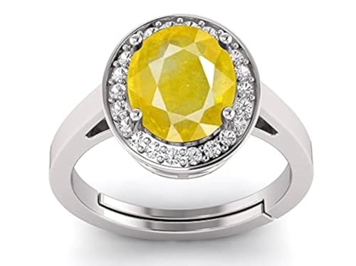 Bague réglable en argent 925 avec saphir jaune naturel de 2.85 carats pour homme et femme