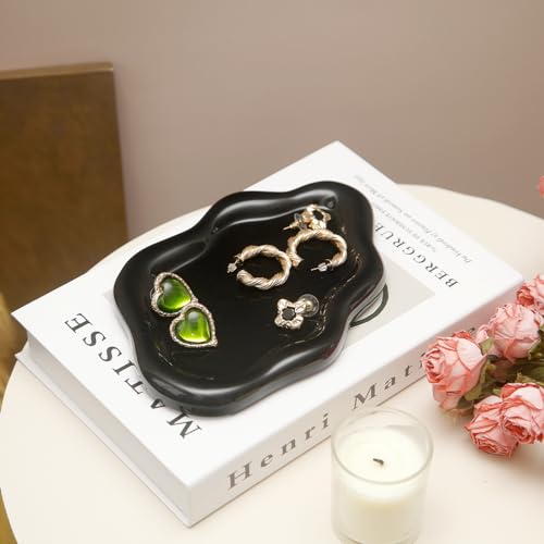 Image of Jewelry Dish Trinket Tray for Women, Ring Dish Holder, Unique Cloud Shape Ceramic Plate Cute Things Vanity Aesthetic Room Decor Mother's Day Birthday (Balck)