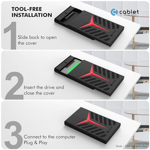 Cablet 2.5 Inch SATA USB 3.0 HDD/SSD Portable External Enclosure for 7mm and 9.5mm, Tool-Free Design, Supports UASP Max 6TB, Y-Design - Image 6