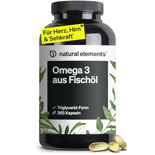 natural elements Omega 3 – 365 Kapseln – 2000mg Fischöl...