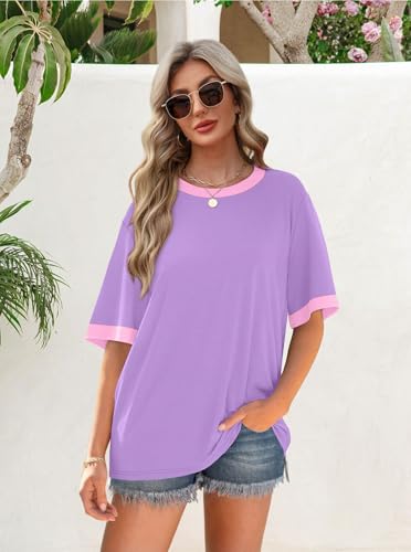 OFEEFAN Summer Tops for Women 2025 Short Sleeve Shirts Dressy Casual Crew Neck Tshirts Fashion2