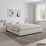 vidaXL Polsterbett mit Rückenlehne Bett Kunstlederbett Doppelbett Bettgestell Lattenrost Bettrahmen Schlafzimmerbett Weiß 120x200cm