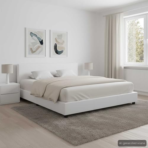 vidaXL Polsterbett mit Rückenlehne Bett Kunstlederbett Doppelbett Bettgestell Lattenrost Bettrahmen Schlafzimmerbett Weiß 120x200cm