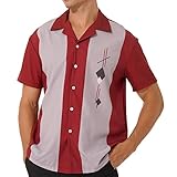 Runhomal Herren Bowling Shirt Camp Cabin Cabana Work Hemd Rockabilly Zweifarbig Lounge 50er Vintage Retro Freizeithemd A Burgundy 3XL