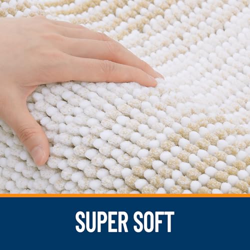 Image of OLANLY Bathroom Runner Rugs 44x24, Extra Soft Absorbent Chenille Striped Bath Rugs, Rubber Backing, Machine Wash Dry, Long Bath Mats for Bathroom, Tub, Shower, Home Decor Accessories, Beige
