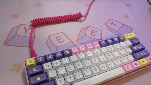 Image of Coiled & Double-Sleeved Mechanical Keyboard Cable, for Type-C Mechanical Keyboards (Pink)