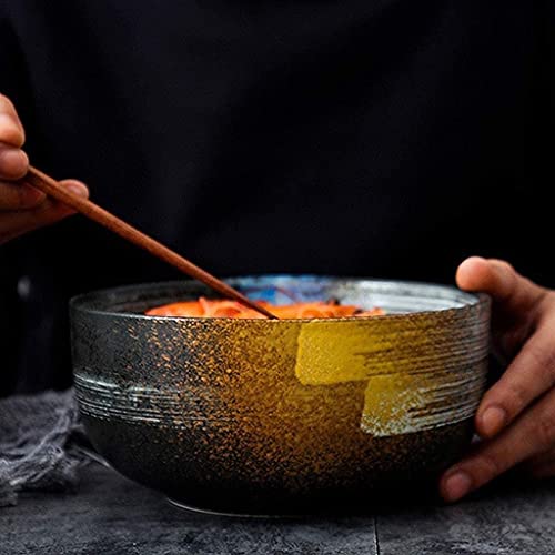 ERoomQ Pasta Bowls Ceramic Instant Noodle Creative Large Rice Hand-Painted Vintage Noodle Tableware Salad Bowls,