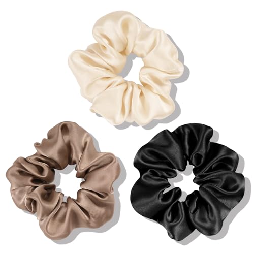 OLESILK Silk Scrunchies for Women Hair Care, 100% Mulberry Silk for No Hair Damage and Frizz, Smooth Soft for Curly Hair, 3 Pack