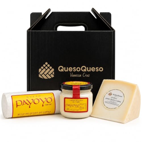QUESOQUESO® Cesta Quesos Gourmet Regalo de Queso Payoyo | Queso Semicurado, Queso Crema de Cabra y Rulo de Queso de Cabra | Pack Pasteurizado 'Picoteo Payoyo'
