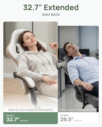 Image of Dowinx Gaming Chair Breathable Fabric Computer Chair with Pocket Spring Cushion, Comfortable Office Chair with Gel Pad and Storage Bag,Massage Game Chair with Footrest,Beige