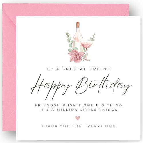 Friend Birthday Card - Perfect Keepsake Gift for Special Best Friend Bestie or Soul Sister - Female - Cards for Her Women - Includes Luxury Pink Envelope - Size 14cm