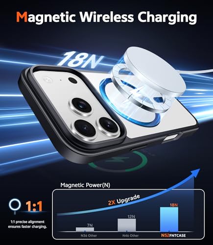 Image of FNTCASE for iPhone 17 Pro Case: Clear Magnetic Phone Cases with Screen Protector Compatible with Magsafe Slim Anti Yellowing Rugged Shockproof Protective Transparent Cell Phone Cover (B-Black)
