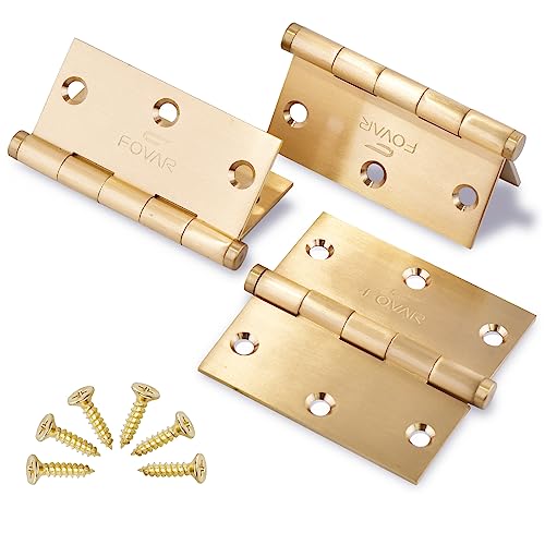Door Hinges, 3 1/2 X 3 1/2 Inch Hinges For Wood Hardware Heavy Duty Hinges Ball Bearing 3.5In Matte Sangding Brass Hinges Square Corners Included Screw - Set Of 3 Hinges(Satin Brass) #TOP17