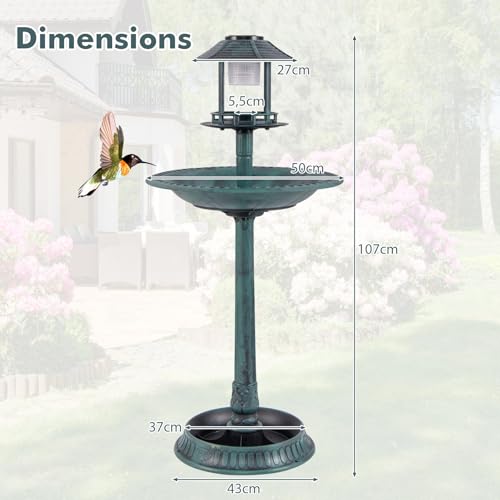 Bain d'oiseaux lumineux solaire GYMAX stable et anti-intempéries extérieur