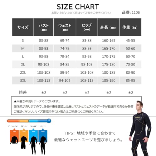 MORGEN SKY ウェットスーツ 5mm/3mm/2mm メンズ セミドライ ネオプレン フルスーツ バックジップ仕様 ダイビング サーフィン SUP 釣り カヌー 鮎タビ 素潜り 魚突き 1106 (3mm-Aタイプ, S) 7枚目