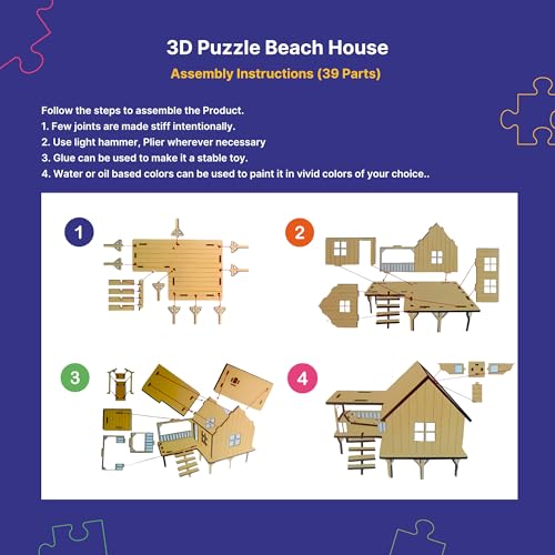 Image of DIY Wooden 3D Toy for Boys 7 to 10 Years, FunWooden House Puzzle for Kids and Adults, Easy-to-Assemble Building Toy, Great School Project and Home Decor Gift