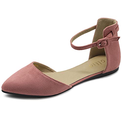 Ollio Women's Shoes Faux Suede Ankle Straps D'Orsay Pointed Toe Ballet Flats