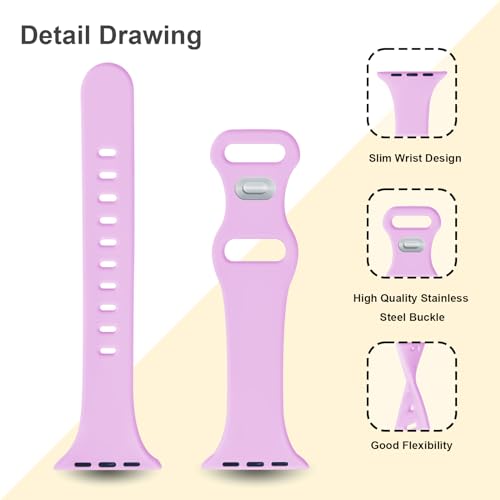 Image of Slim Band Compatible with Apple Watch Bands 38mm 40mm 41mm 42mm 44mm 45mm 46mm 49mm for Women Men,Soft Thin Narrow Silicone Sport Strap Wristbands for iWatch Series 11 10 9 8 7 6 5 4 3 2 1 SE Ultra Lavender
