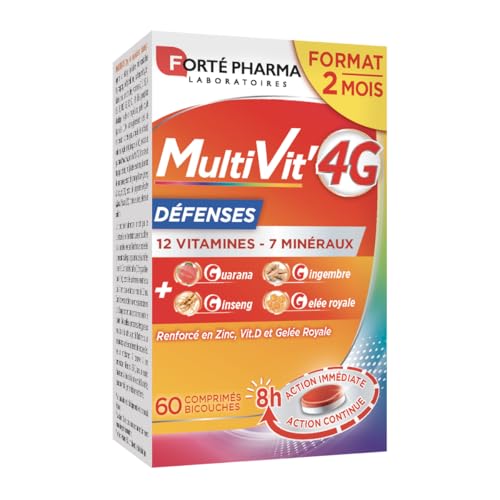Forté Pharma - Multivit' 4G Défenses | Complément Alimentaire Forme et Tonus - 12 Vitamines et 7 Minéraux- Renforcé en Zinc, Vitamine D et Gelée Royale | 60 comprimés Bi-couches